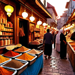 **Prompt:** Vibrant Turkish bazaar scene at sunset. Spices, textiles, and friendly merchants fill the frame. Golden hour lighting.